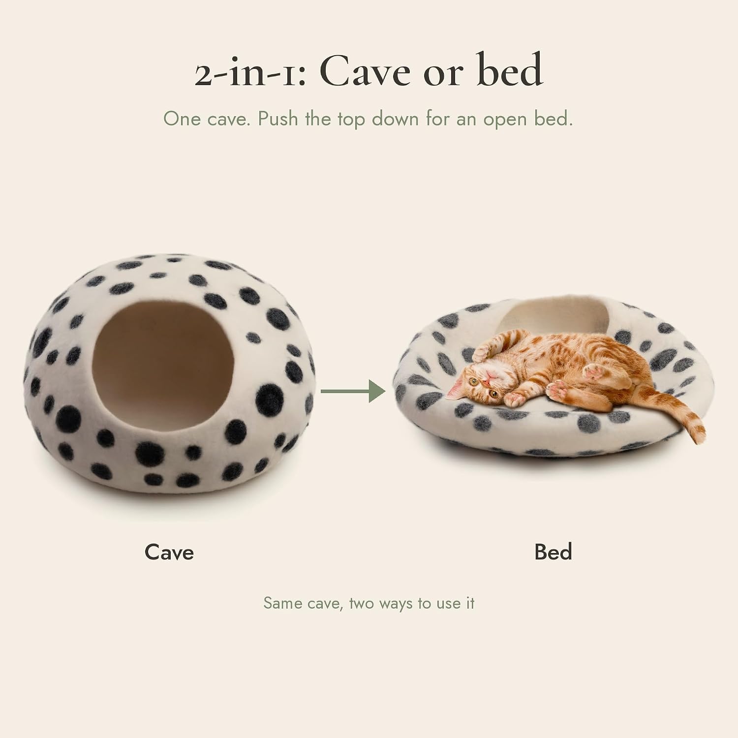 Detalle 2 de Woolygon Merino Wool Cat Cave, Foldable Hand-Felted Hideaway Pod