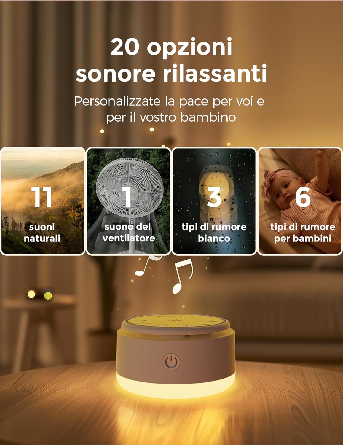 Thumbnail 1 de Momcozy Macchina per il rumore per bambini con 20 suoni calmanti e luce tattile (giallo)