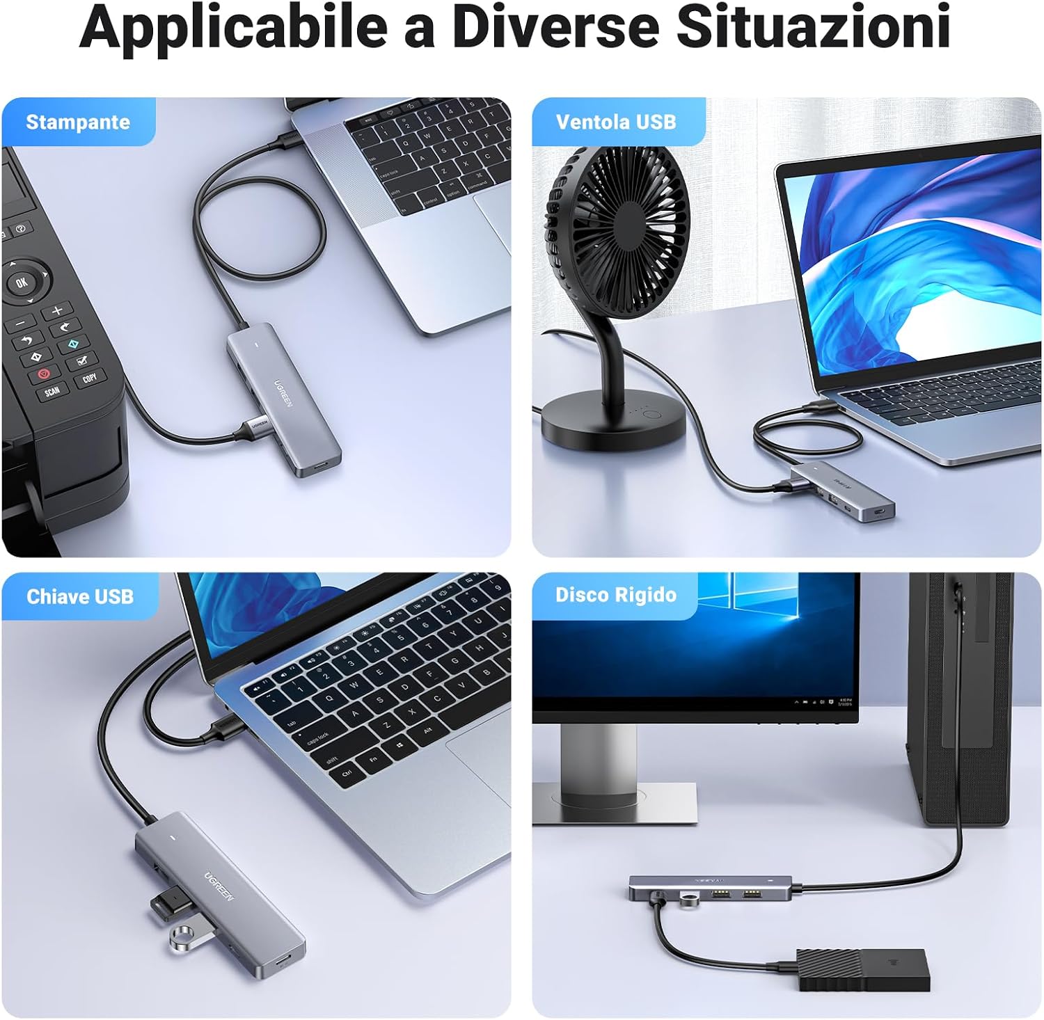 Detalle de UGREEN Hub USB 3.0 4 Porte: Adattatore Sdoppiatore per PC, Mac e Console con Cavo 60 cm