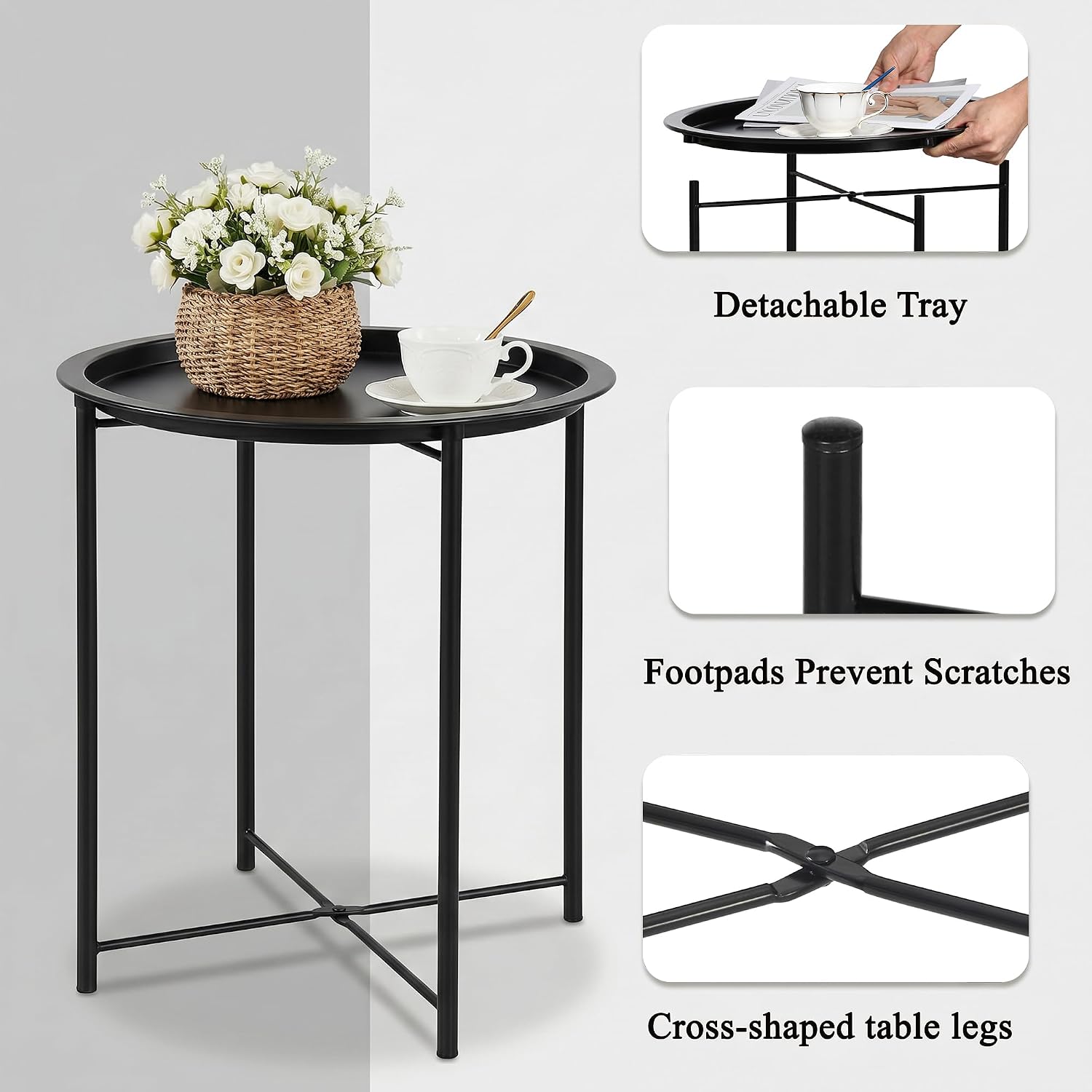 Detalle 1 de VECELO Folding Metal Side Table, Set of 2