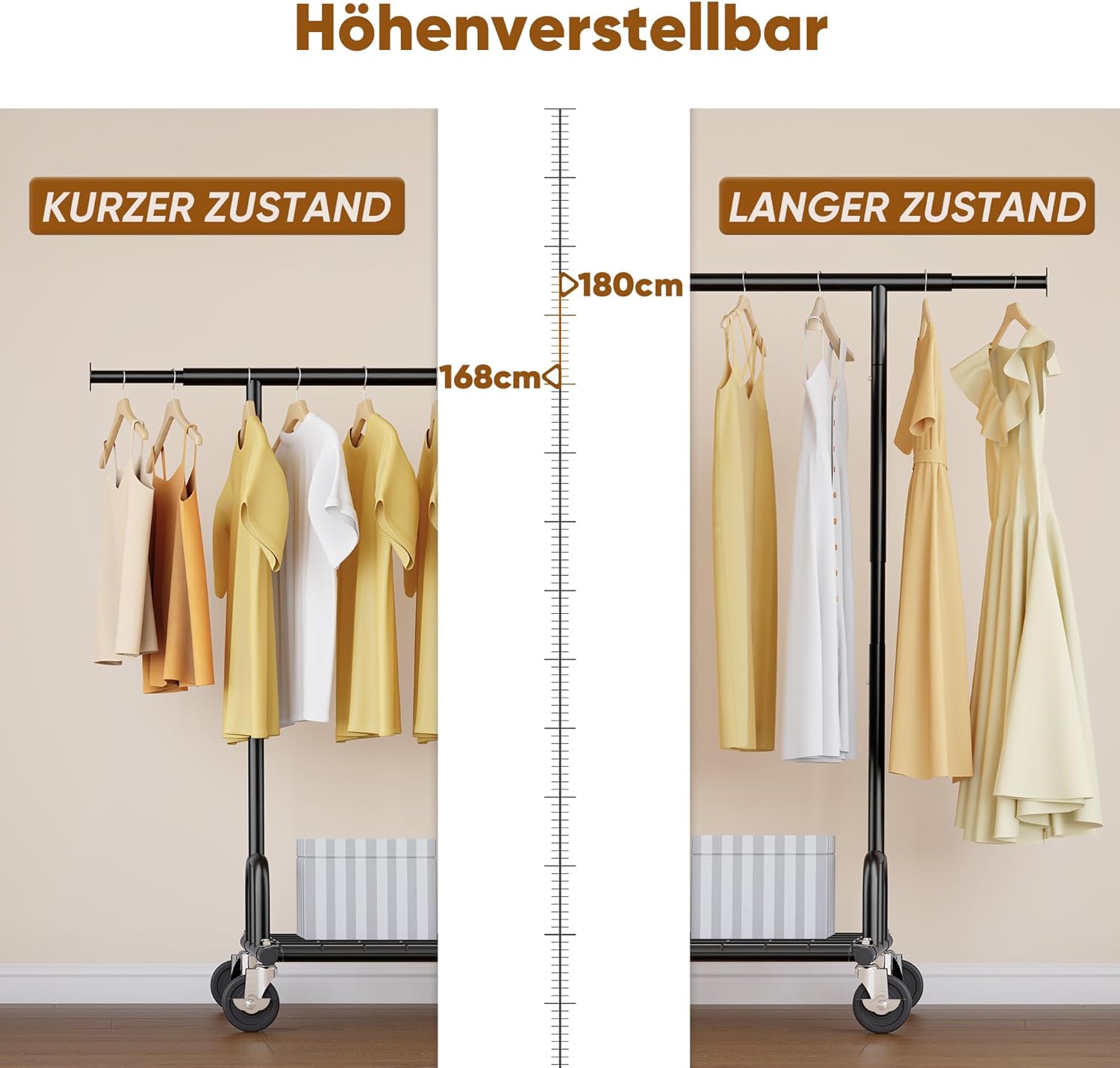 Detalle 2 de HOKEEPER Heavy Duty Clothes Rail 238kg Capacity — Extendable, Locking Wheels and Bottom Shelf
