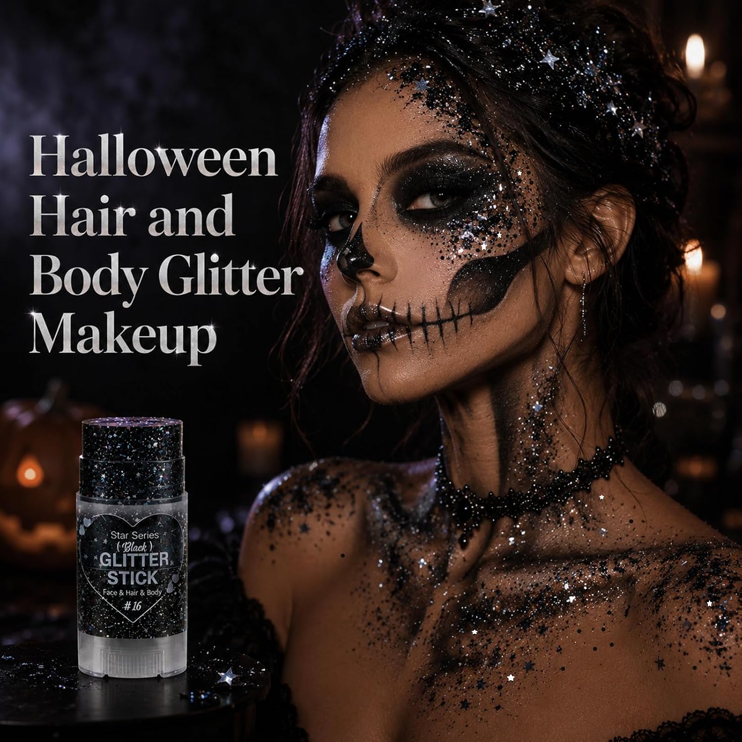 Detalle de Go Ho WLG-346-16-US Black Glitter Stick, Waterproof Hexagonal Shimmer