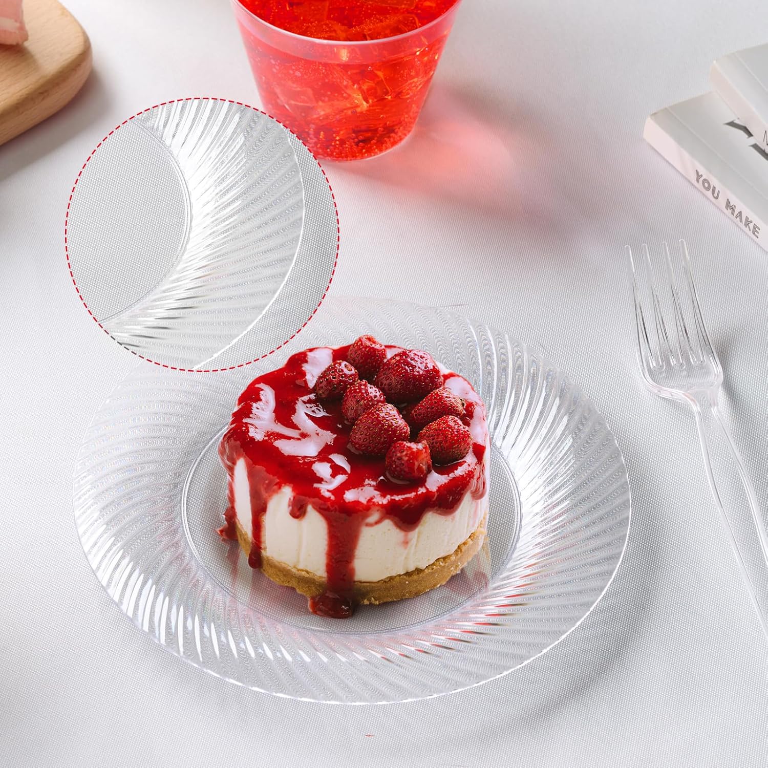 Thumbnail 3 de FOCUSLINE 7 Inch Clear Plastic Plates - 100 Count Heavy Duty Disposable Plates for Weddings, Parties & Events