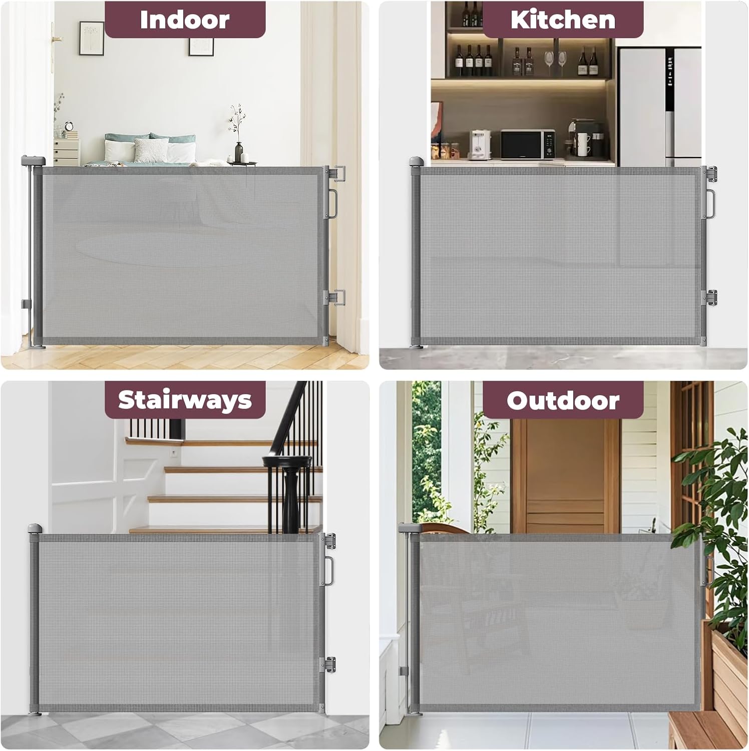 Thumbnail 5 de Cideny Retractable Baby Gate for Stairs & Doorways — 55" Wide, 34" Tall Mesh Gate with One-Hand Operation