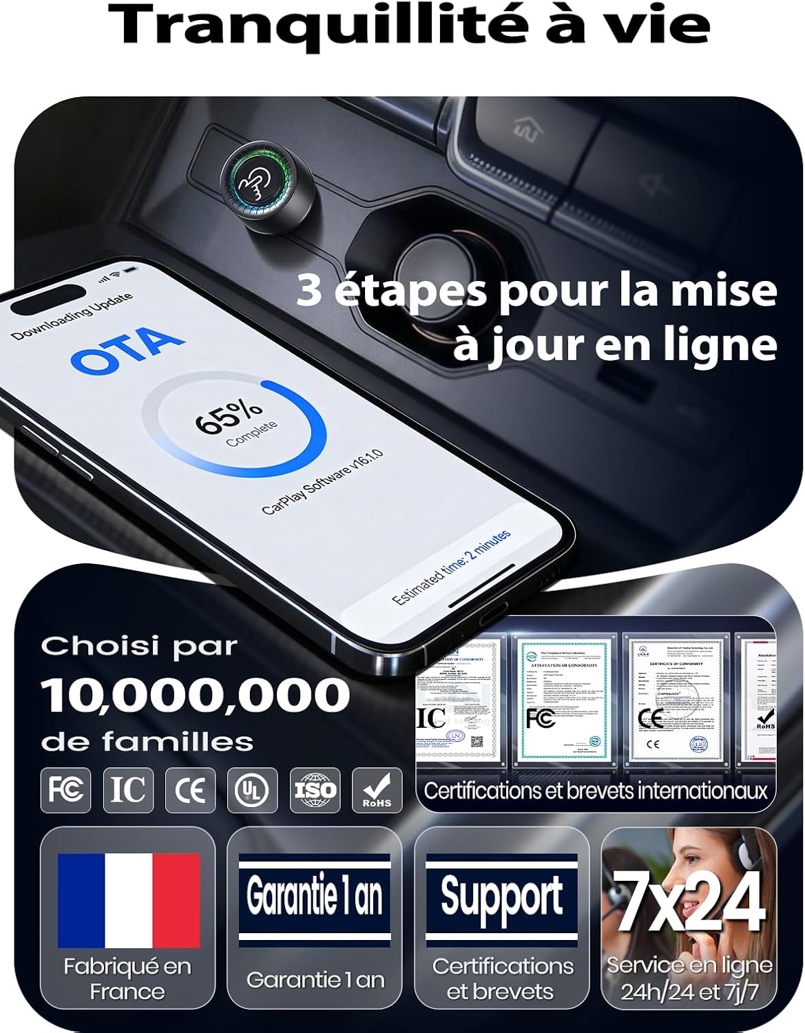 Thumbnail 6 de Adaptateur CarPlay sans Fil 2-en-1 pour iPhone et Android Auto — Ultra compact et connexion stable