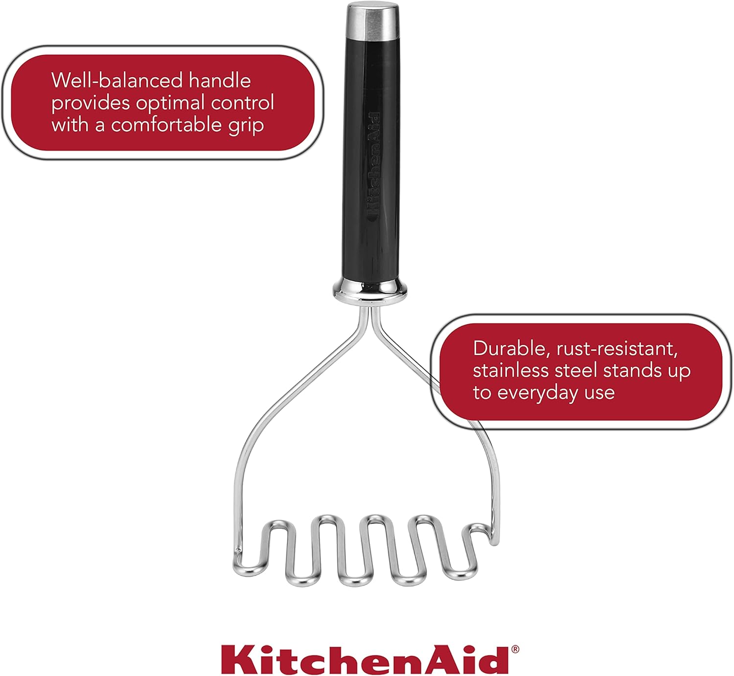 Detalle de KitchenAid Gourmet Stainless Steel Wire Masher (10.24-Inch) in Black