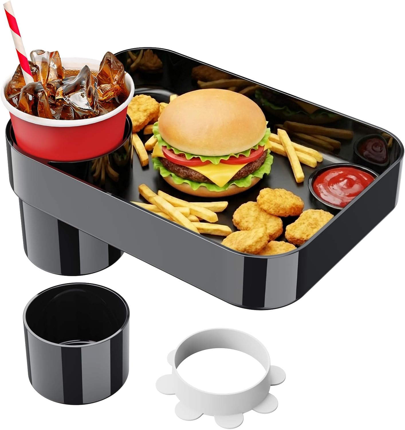 Detalle de BBSDA Cup Tray Car Seat Snack Tray with Rotating Square Tray and Cup Holder