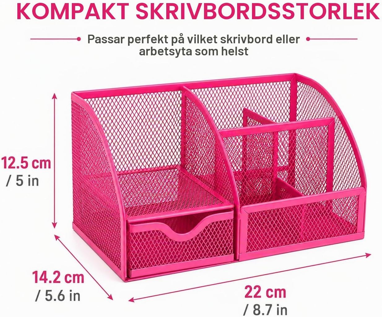 Thumbnail 4 de EXERZ skrivbordsorganisatör i rosa metallnät med utdragbar låda