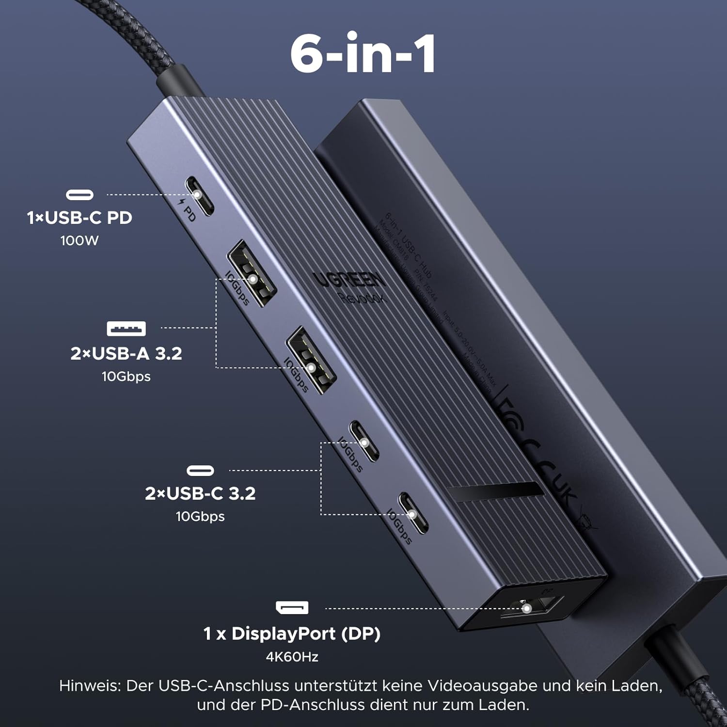Detalle 2 de UGREEN Revodok Pro 1062 DisplayPort Hub 4K