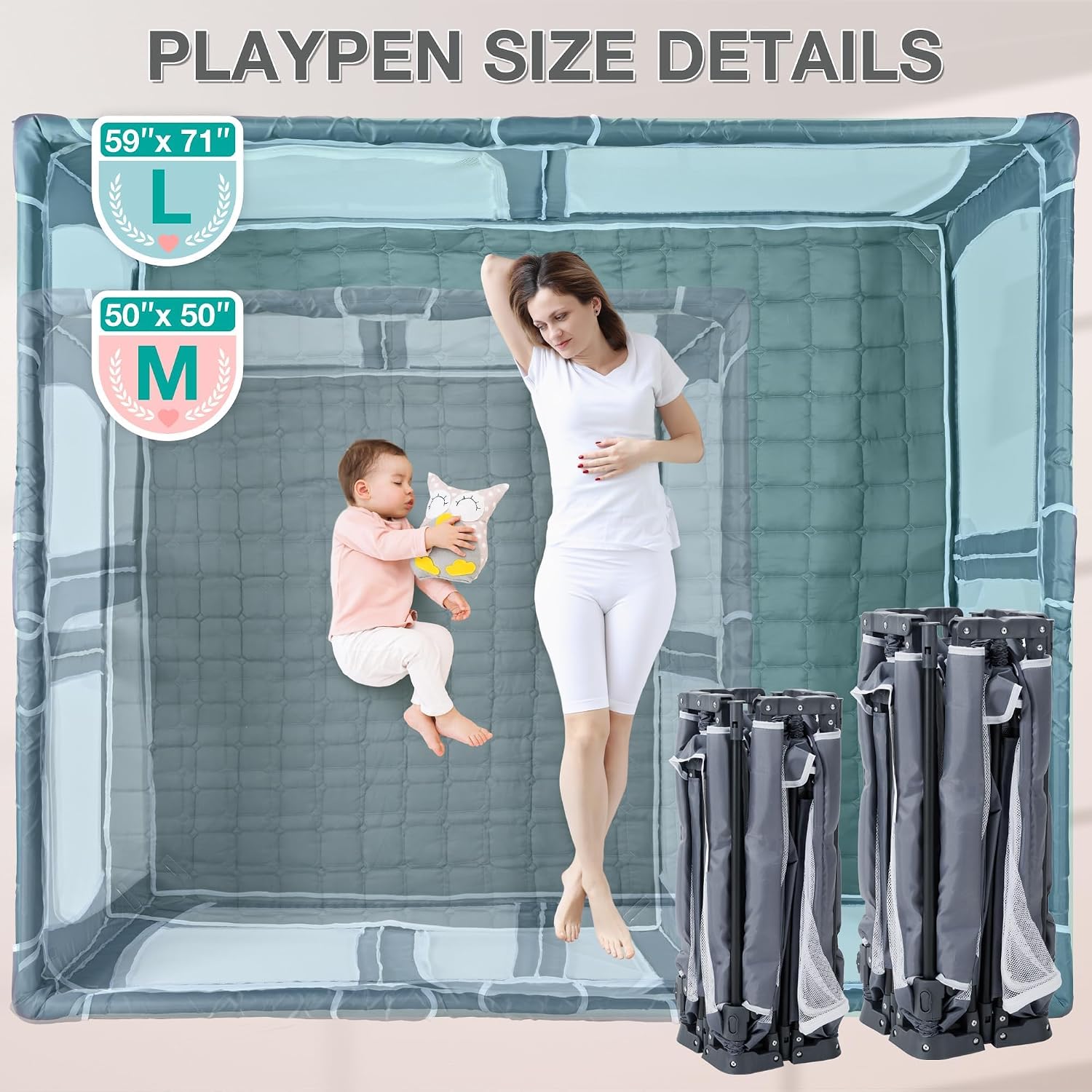 Thumbnail 6 de Foldable Baby Playpen with Mat (127 x 127 cm) – Portable Indoor & Outdoor Safe Play Area