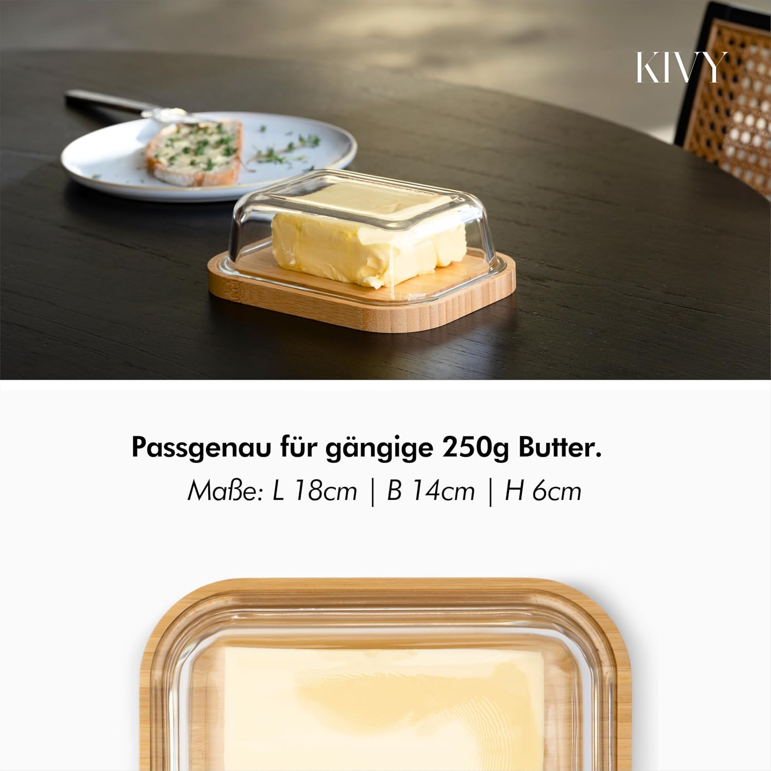 Detalle 2 de KIVY Butterdose Glas 250 g 🧈