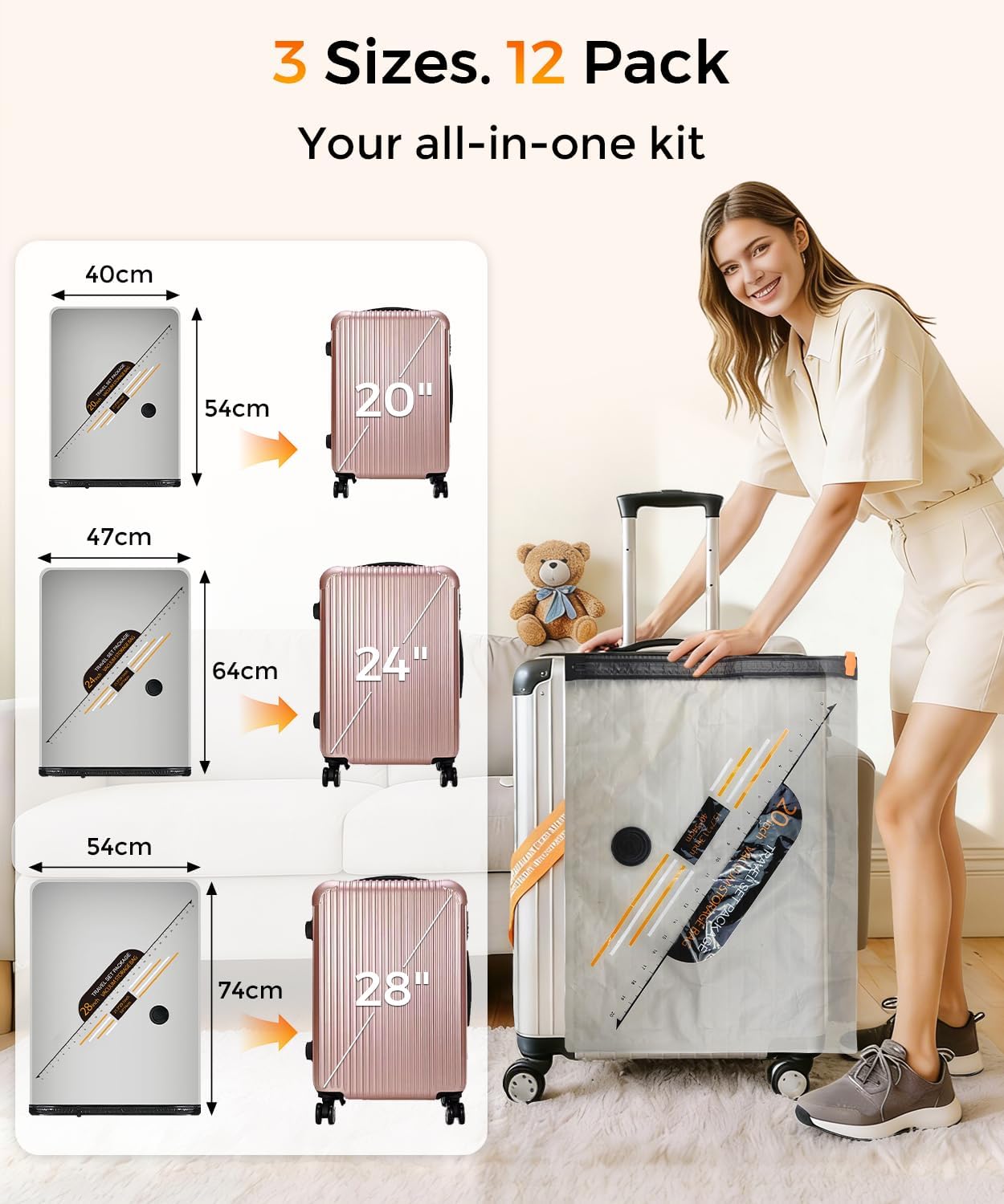 Thumbnail 4 de Rechargeable cordless vacuum storage bags for travel – 12-pack with electric pump (PE/PA, triple-seal)