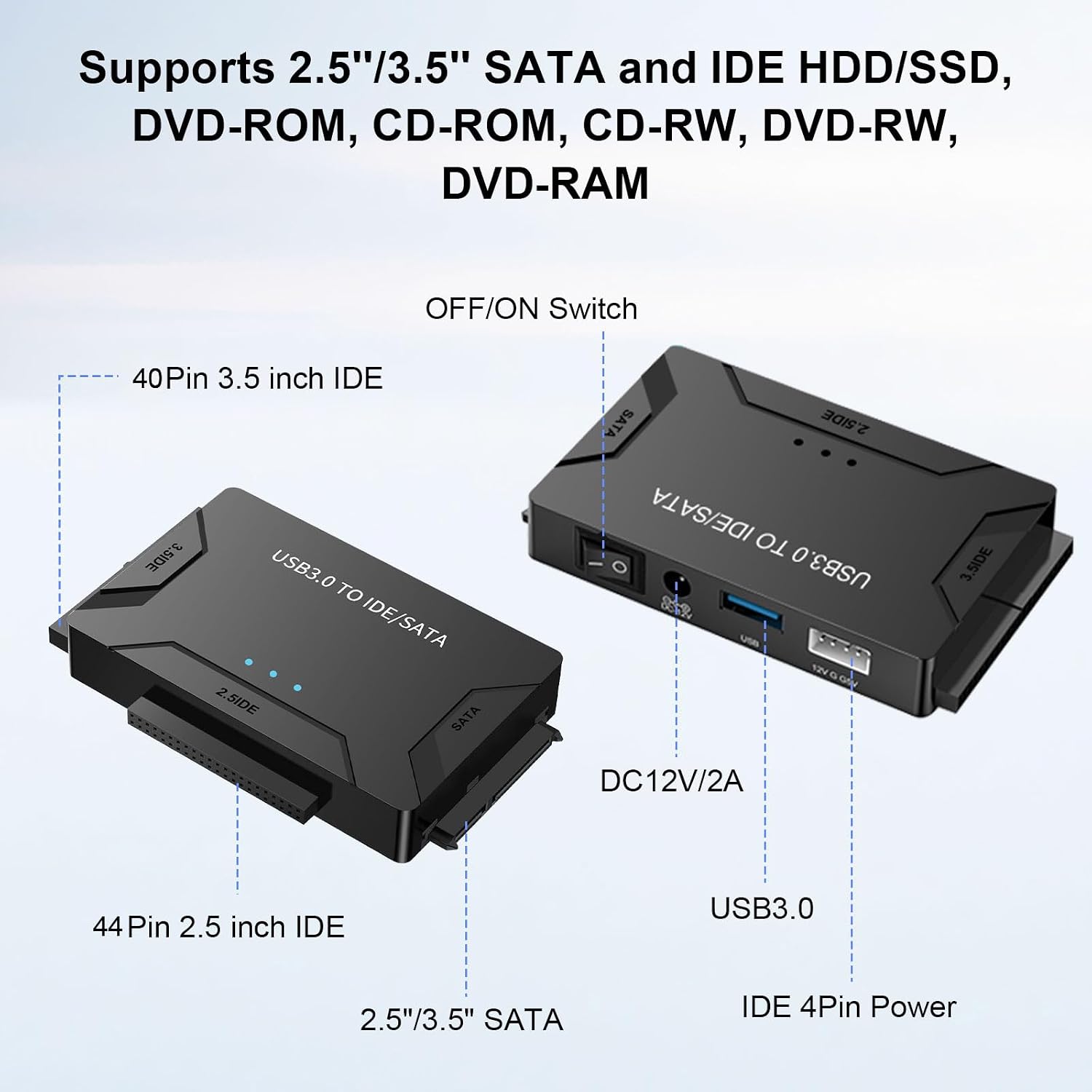 Thumbnail 3 de Gbformat Adapteur Disque Dur USB 3.0 — SATA/IDE pour 2,5" et 3,5" HDD/SSD