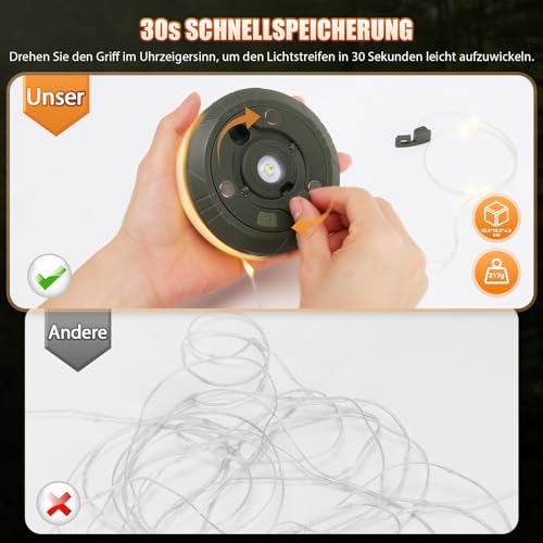 Detalle 2 de Yizhet 10m Camping Lichterkette Olivgrün – vielseitige LED-Beleuchtung für draußen