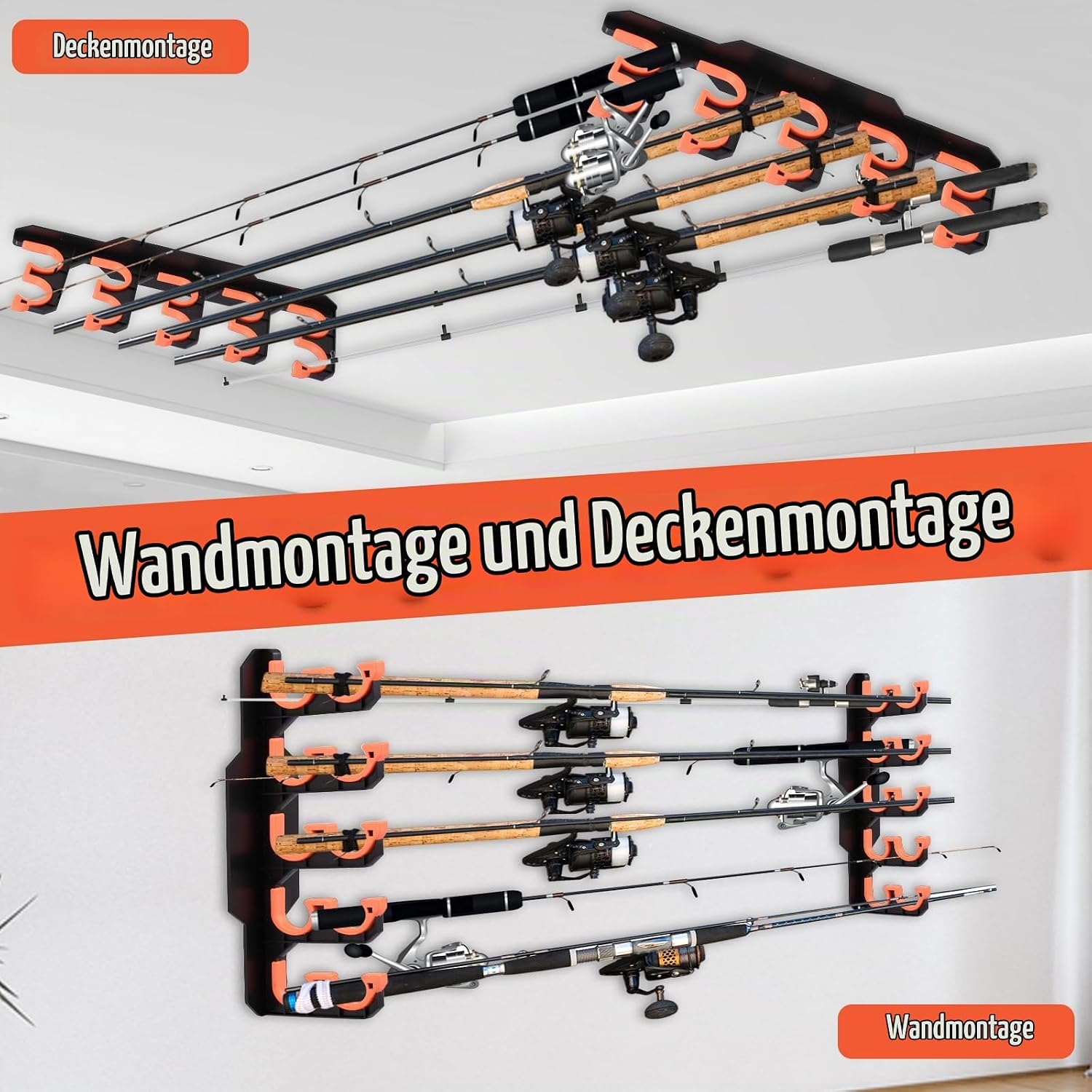 Detalle de Jokapy 2 Stück Angelrutenhalter Wand mit Silikon-Schutzpolster – Wand- oder Deckenmontage für bis zu 20 Angelruten