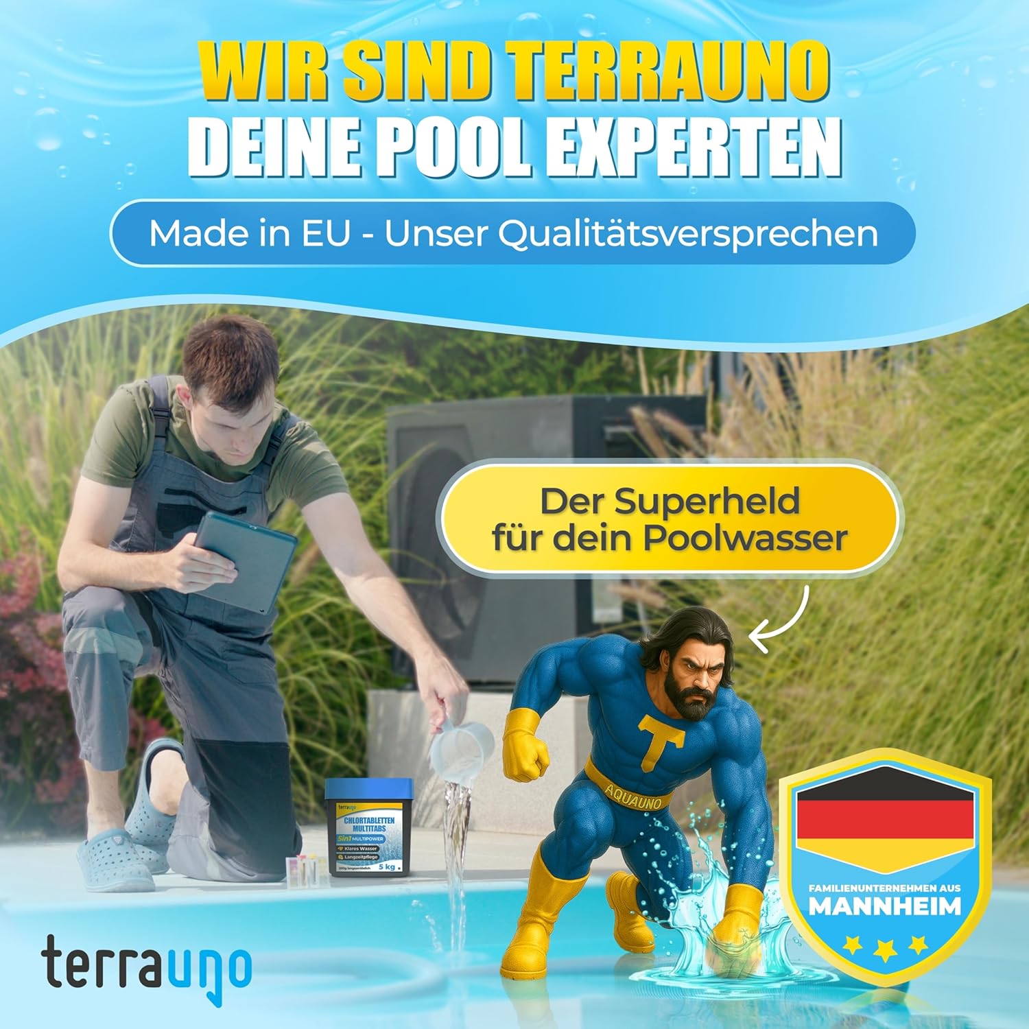 Thumbnail 6 de TerraUno Chlortabletten Multitabs 5 in 1 (langsamlösend) für Poolpflege – Chlor, KristallKlar Effekt, 5 kg