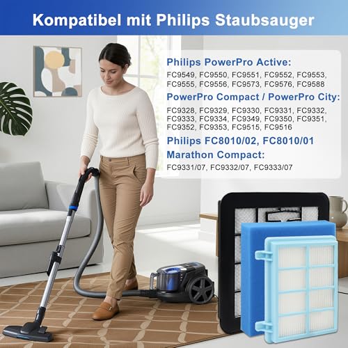 Detalle de Fishoney Ersatzfiltersatz für Philips PowerPro Compact – 2 Stück