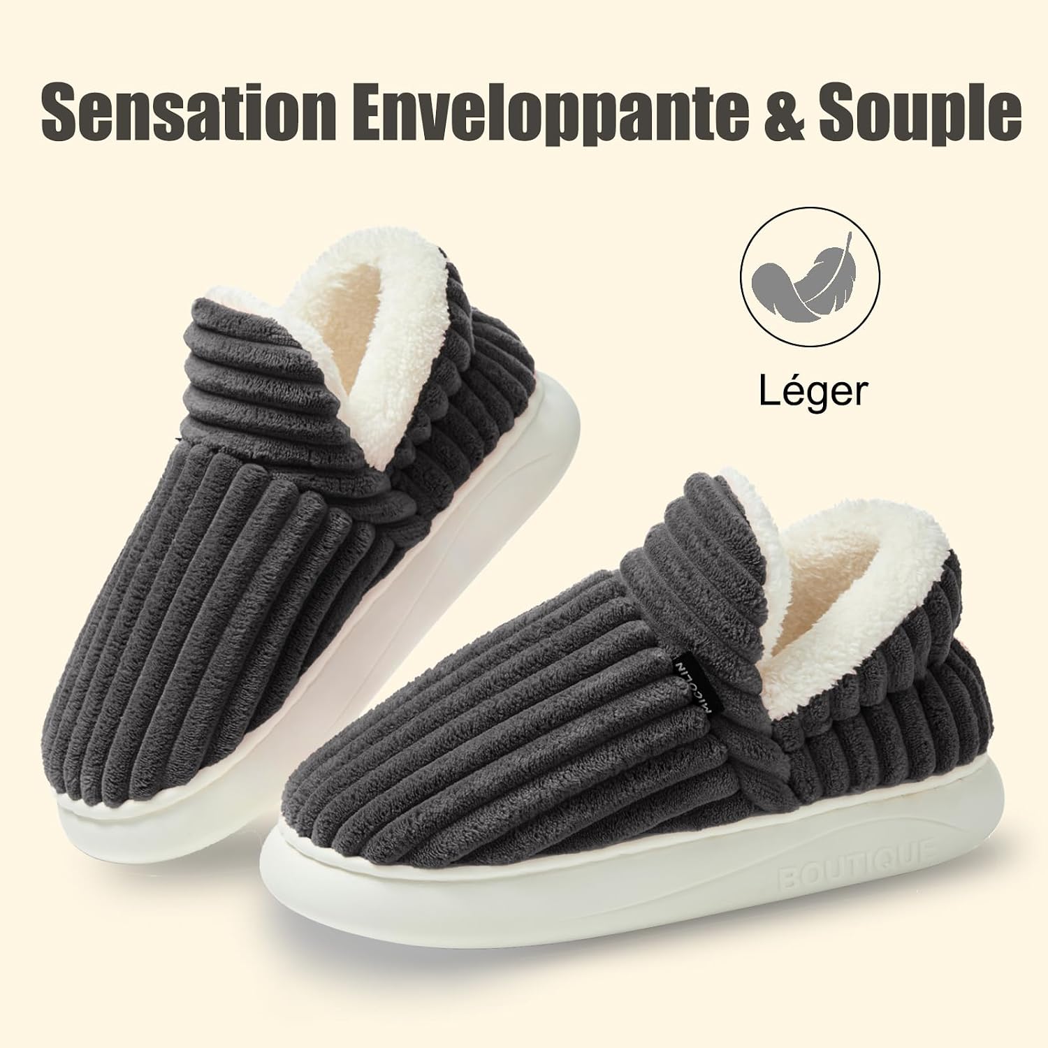 Detalle de Donpapa Chaussons d’hiver femme et homme fermés en peluche, antidérapants