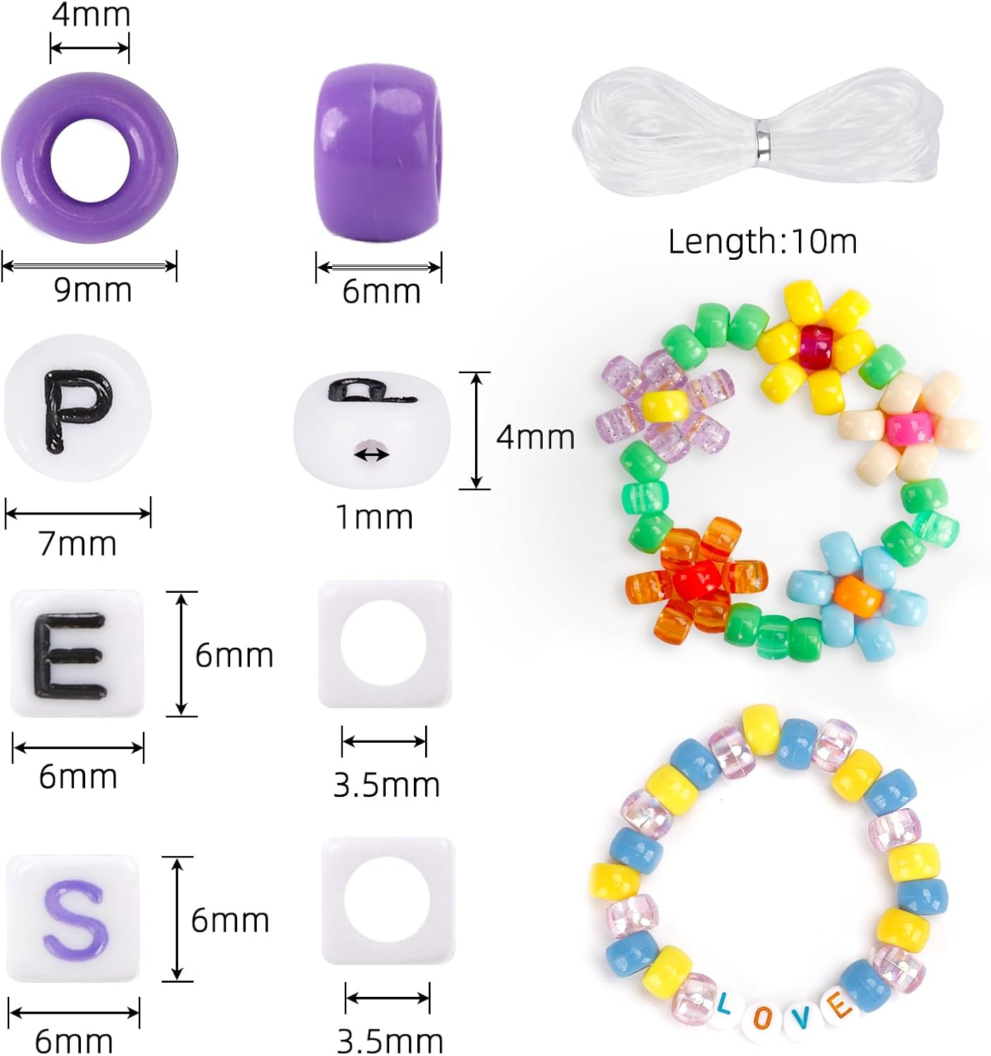 Detalle 2 de QUEFE 48-Color Pony Bead Bracelet Making Kit with Letter Beads