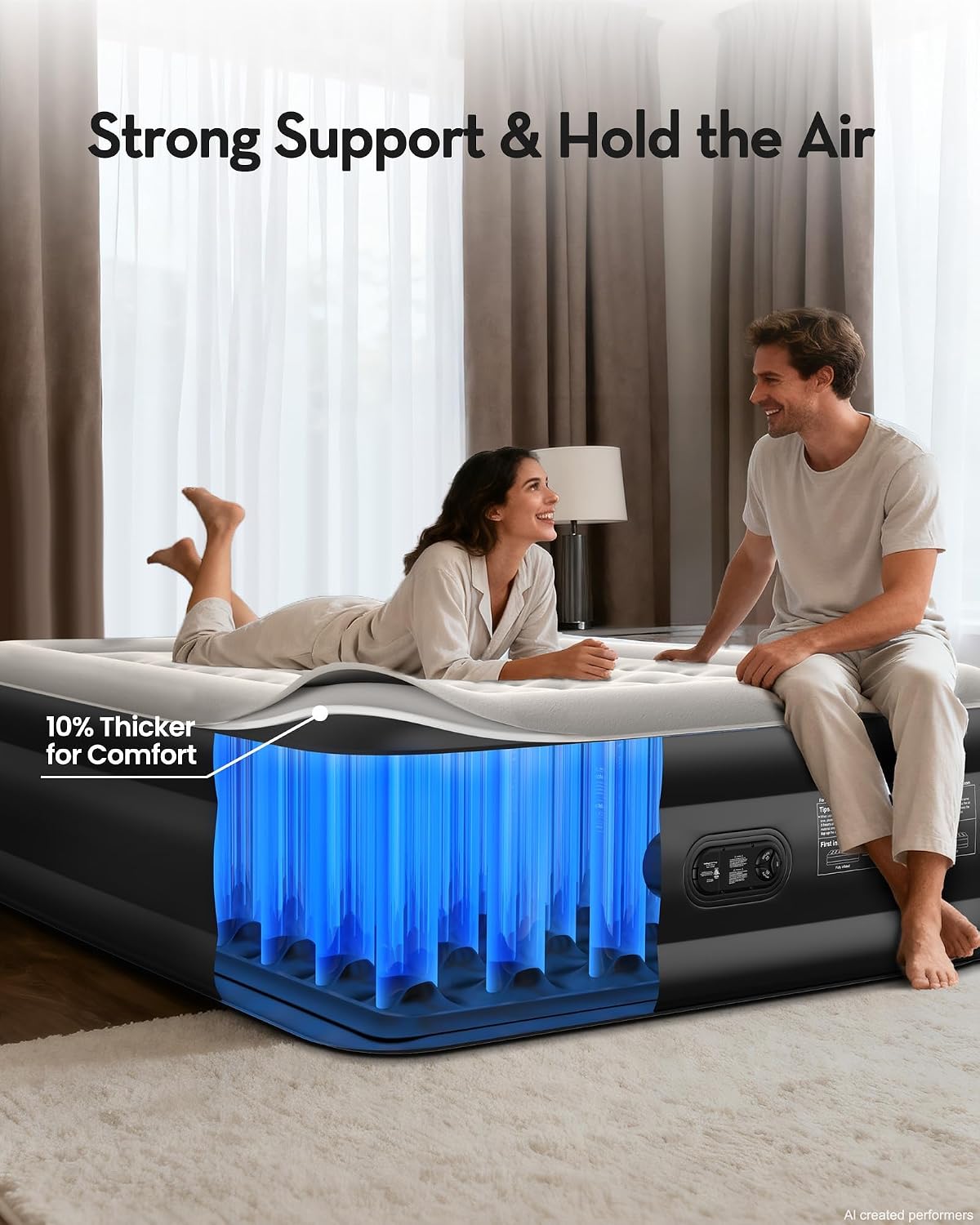 Detalle de OhGeni AMH5 King Air Mattress, 20-Inch Raised with Built-In Pump