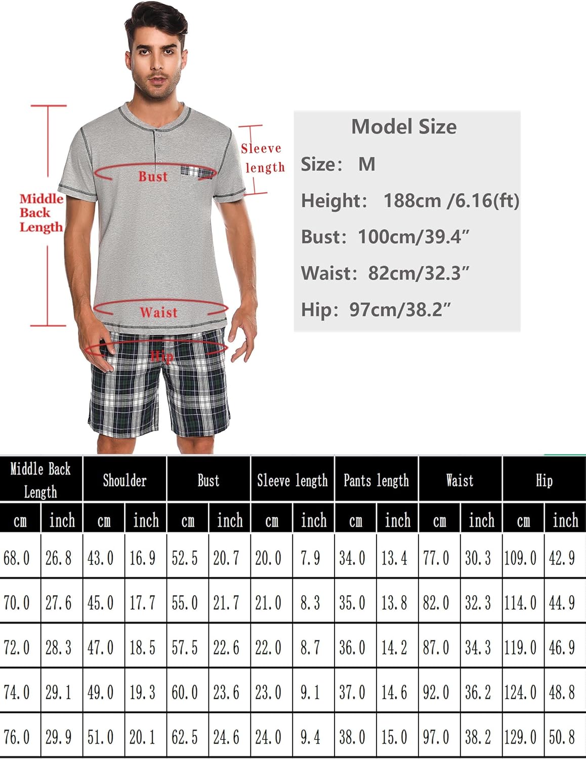 Thumbnail 5 de Litherday Pyjama Homme Été en Coton – Ensemble Court à Carreaux, Confort et Respirabilité