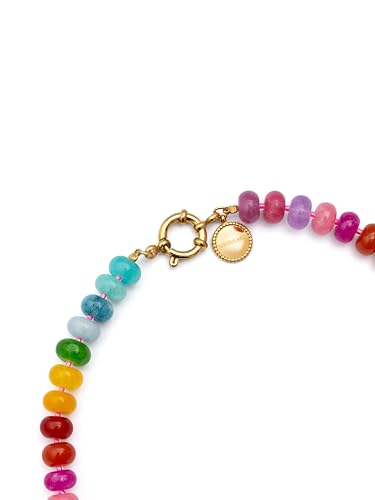 Detalle de SINGULARU - Collar Bloom Stones en acero con baño de oro 18 Kt y piedra natural multicolor