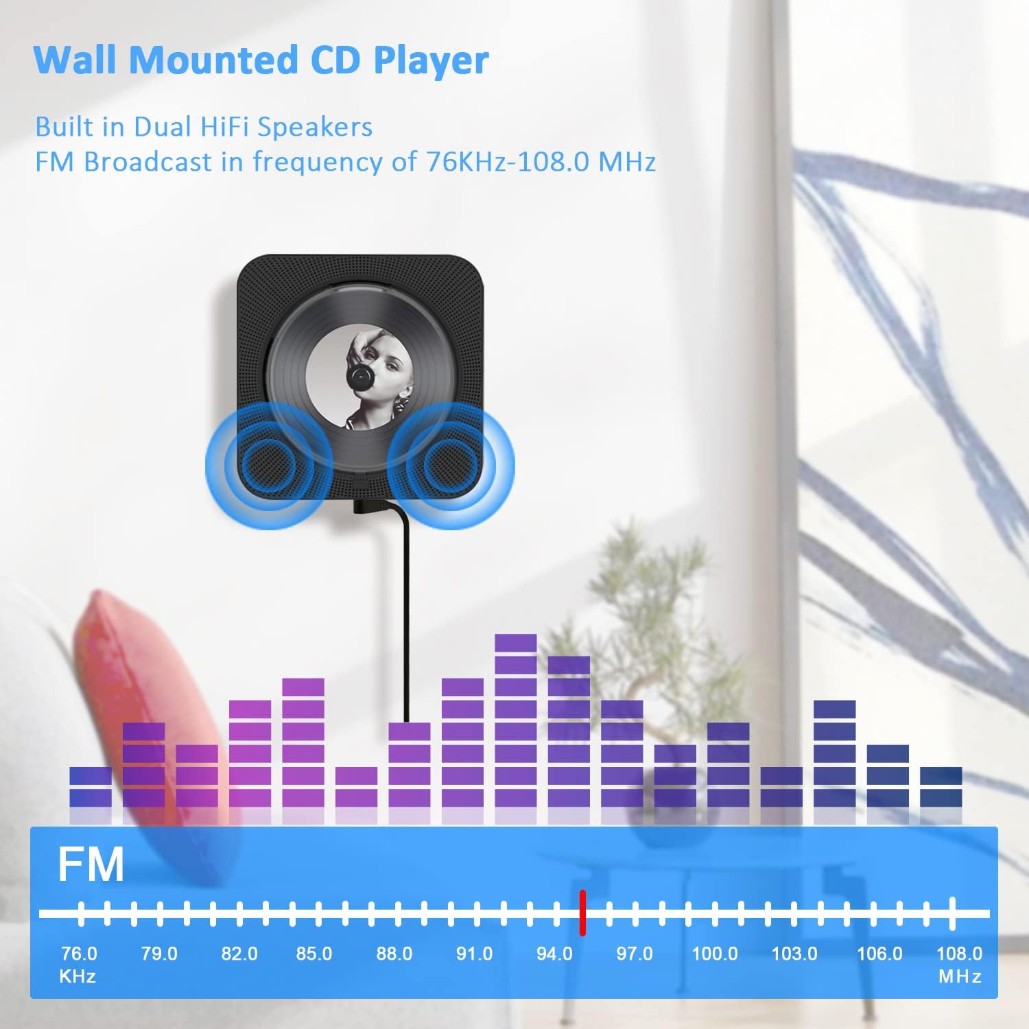 Thumbnail 4 de MICOCIOUS KC909 Portable CD Player with Bluetooth, Dual Speakers and FM Radio