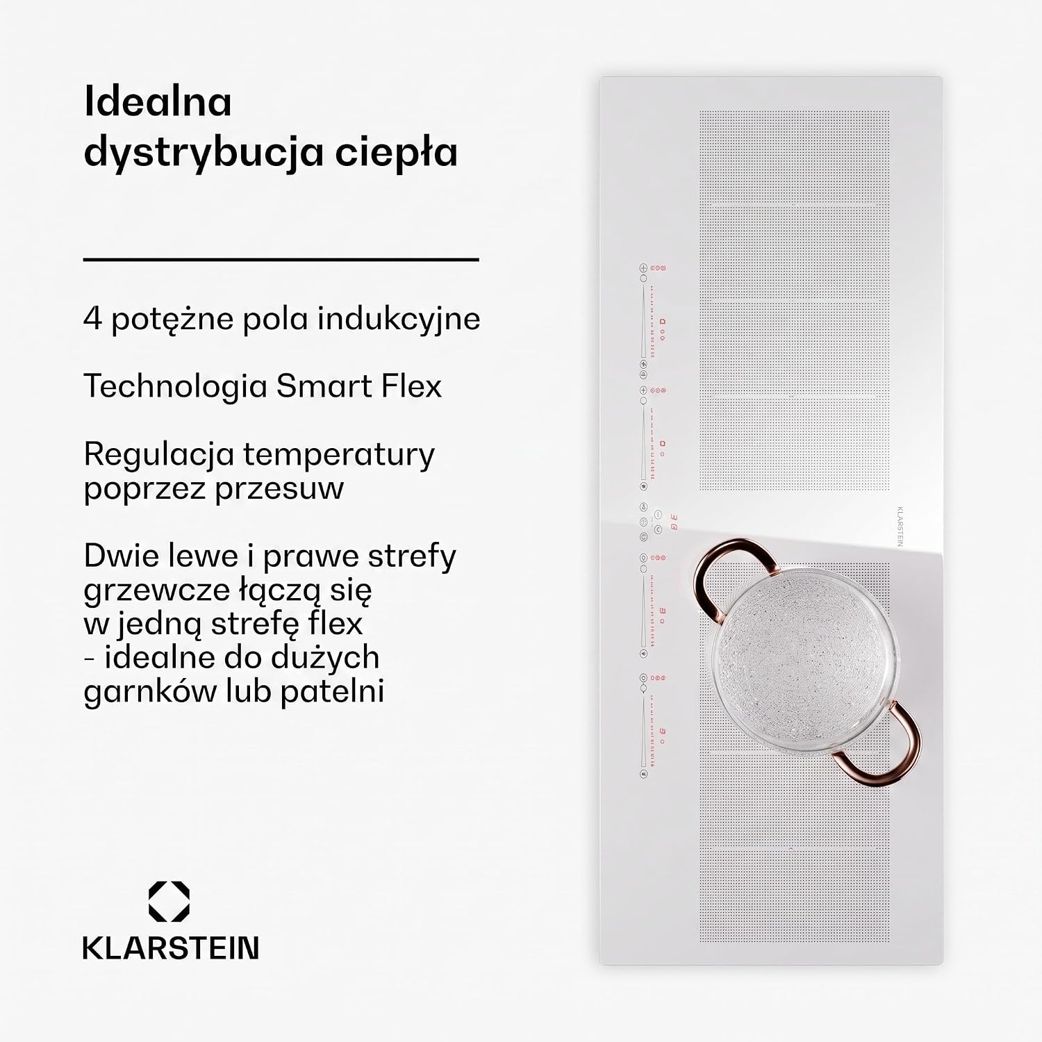 Detalle de Klarstein płyta indukcyjna 90 cm, 4 pola, 7200 W, Flex i sterowanie dotykowe