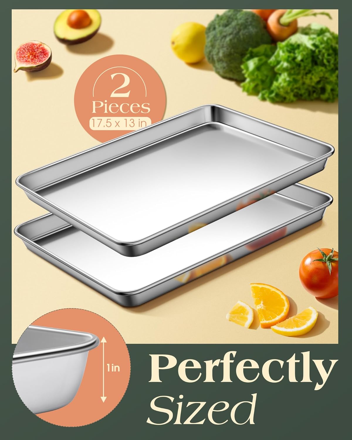 Thumbnail 2 de 2-Pack Commercial Grade Stainless Steel Baking Sheets