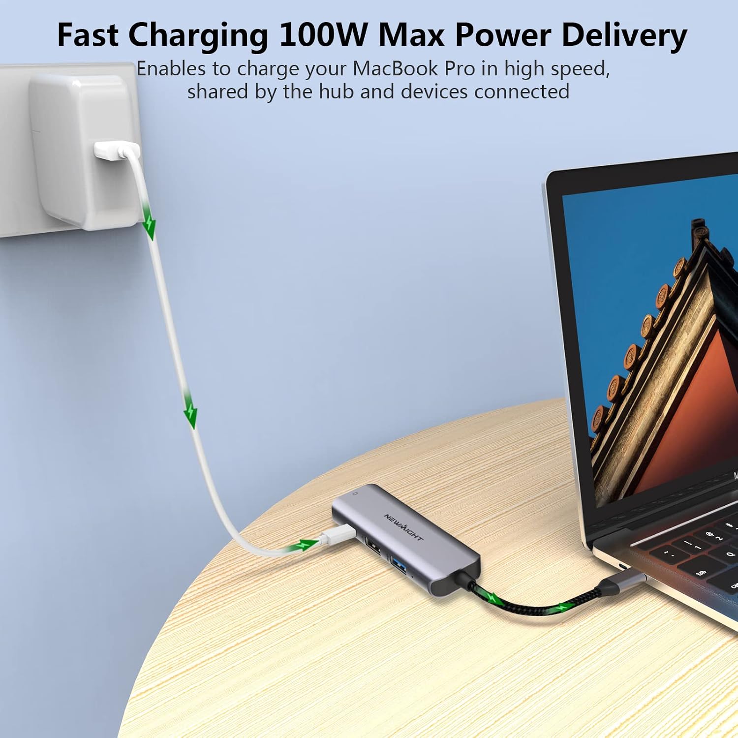 Detalle de Newmight 4-in-1 USB-C Hub with 100W Power Delivery and HDMI 4K (USB 3.0 + USB 2.0 ports)