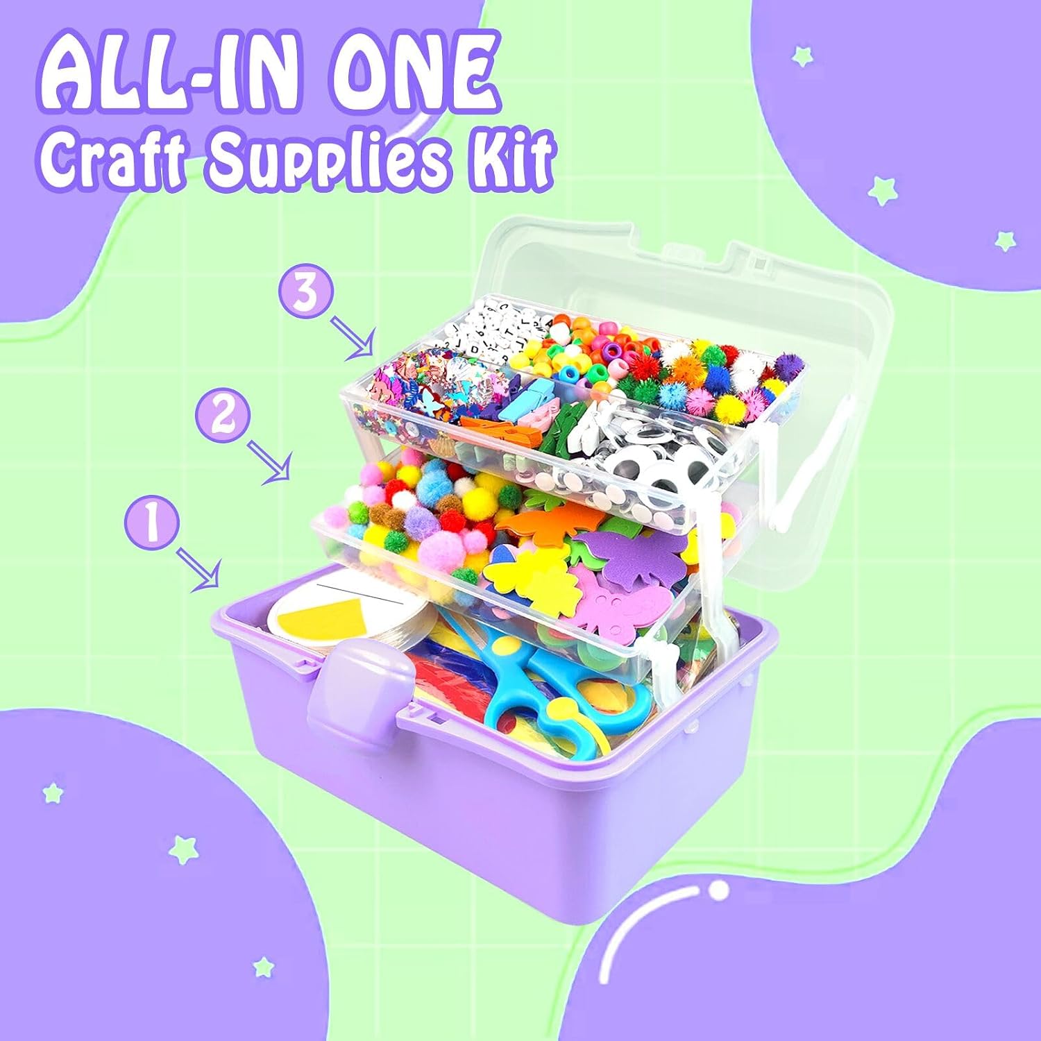 Detalle de 3000Pcs Craft Kits for Kids: All-in-One Arts & Crafts Set in a Portable 3-Layer Box