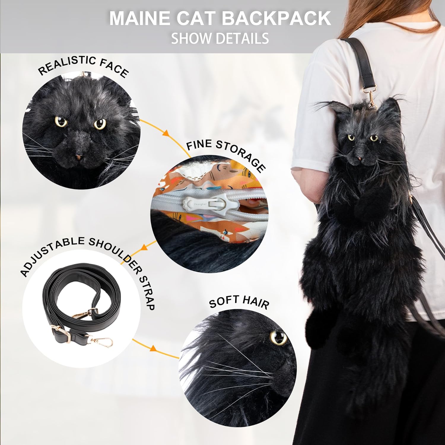 Thumbnail 3 de Chongker Stuffed Realistic Cat Plush Backpack