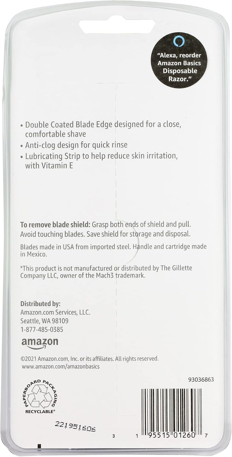 Detalle de Amazon Basics 3-Blade Disposable Razors for Men (6 Count, 2 Packs of 3) – Close, Comfortable Shave