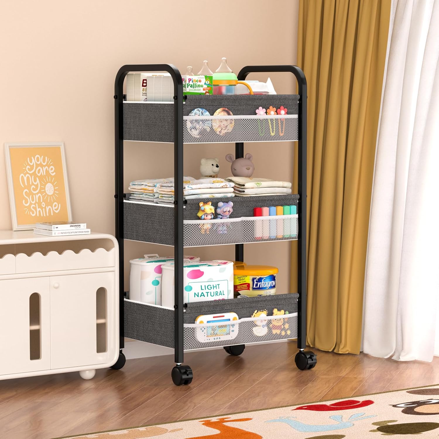 Thumbnail 6 de Baby Diaper Caddy Rolling Utility Cart, 3-Tier Nursery Organizer in White