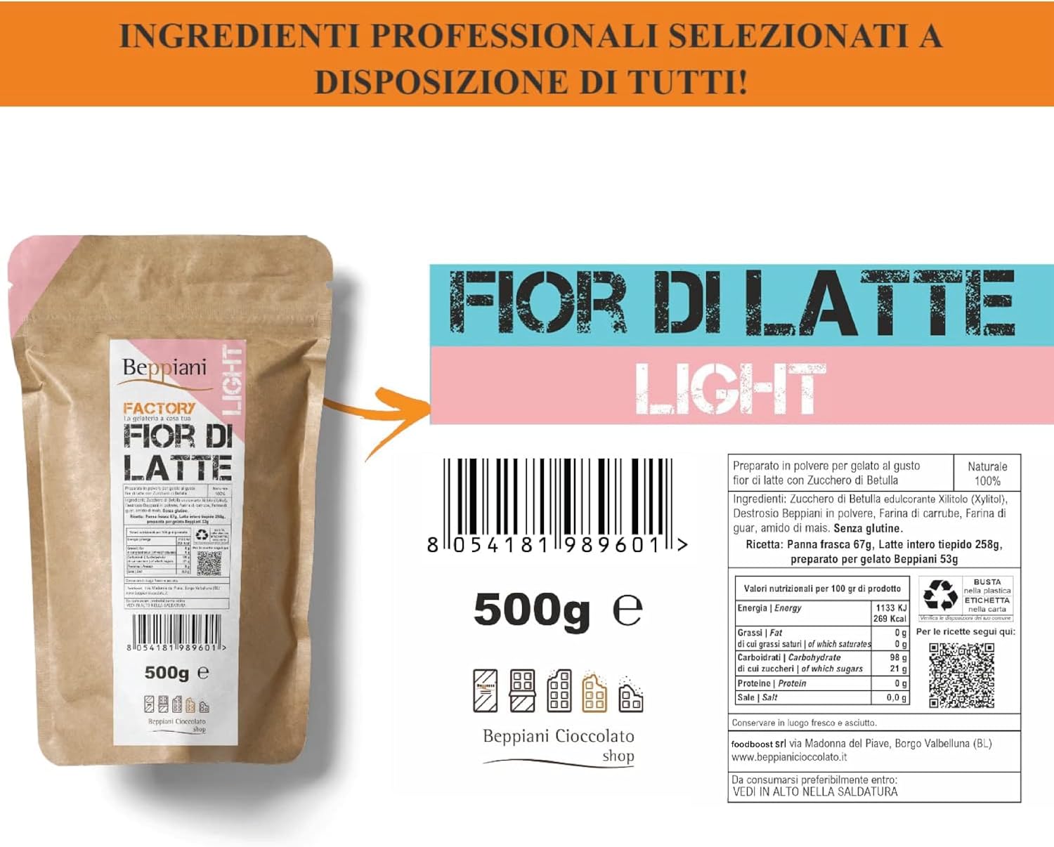 Detalle de Preparato per gelato Light Beppiani – 1,5 Kg di gelato light con zucchero di betulla finlandese