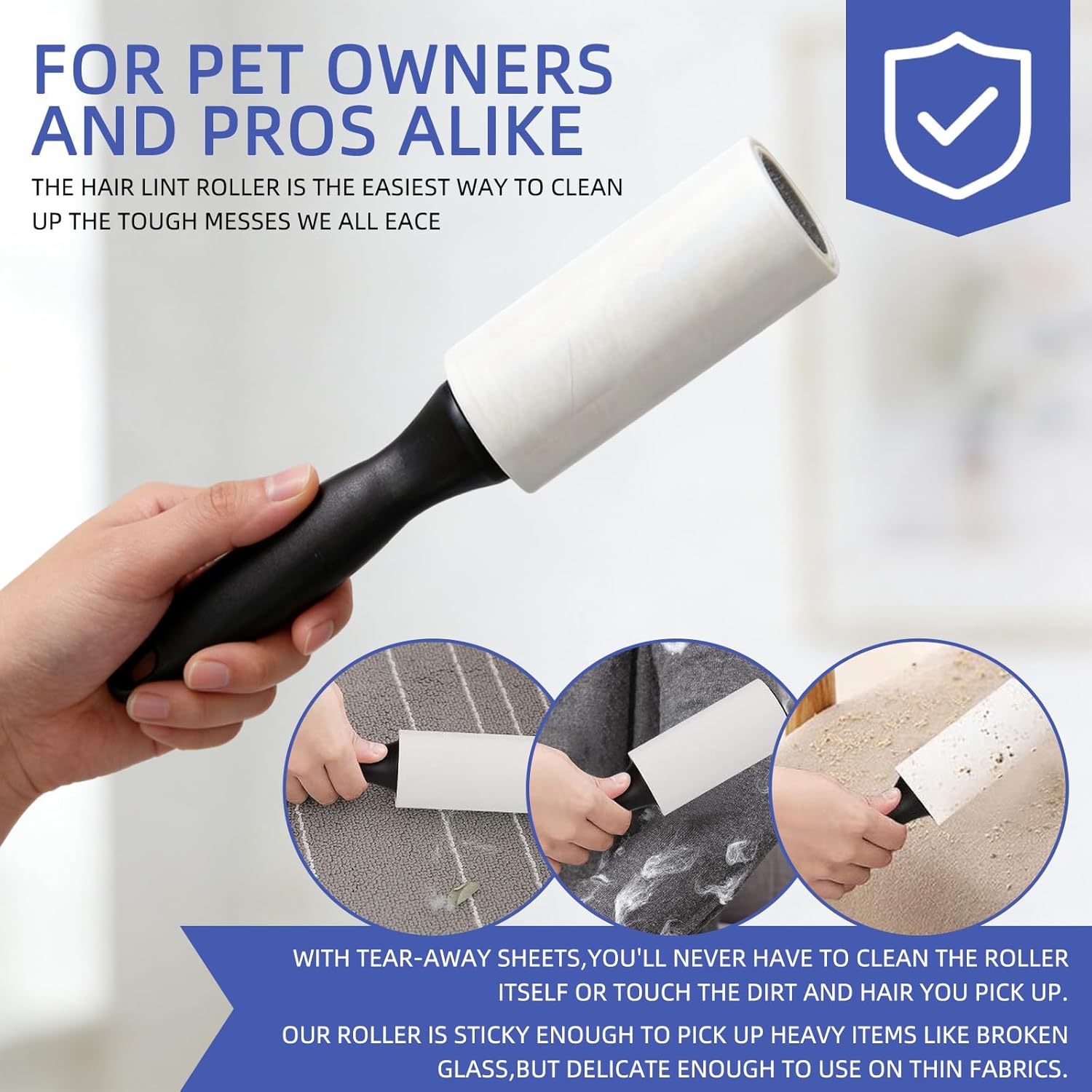 Thumbnail 3 de Qu She Lint Rollers 5 Pack with Handle – 300 Sticky Sheets, Reusable Pet Hair Remover Roller