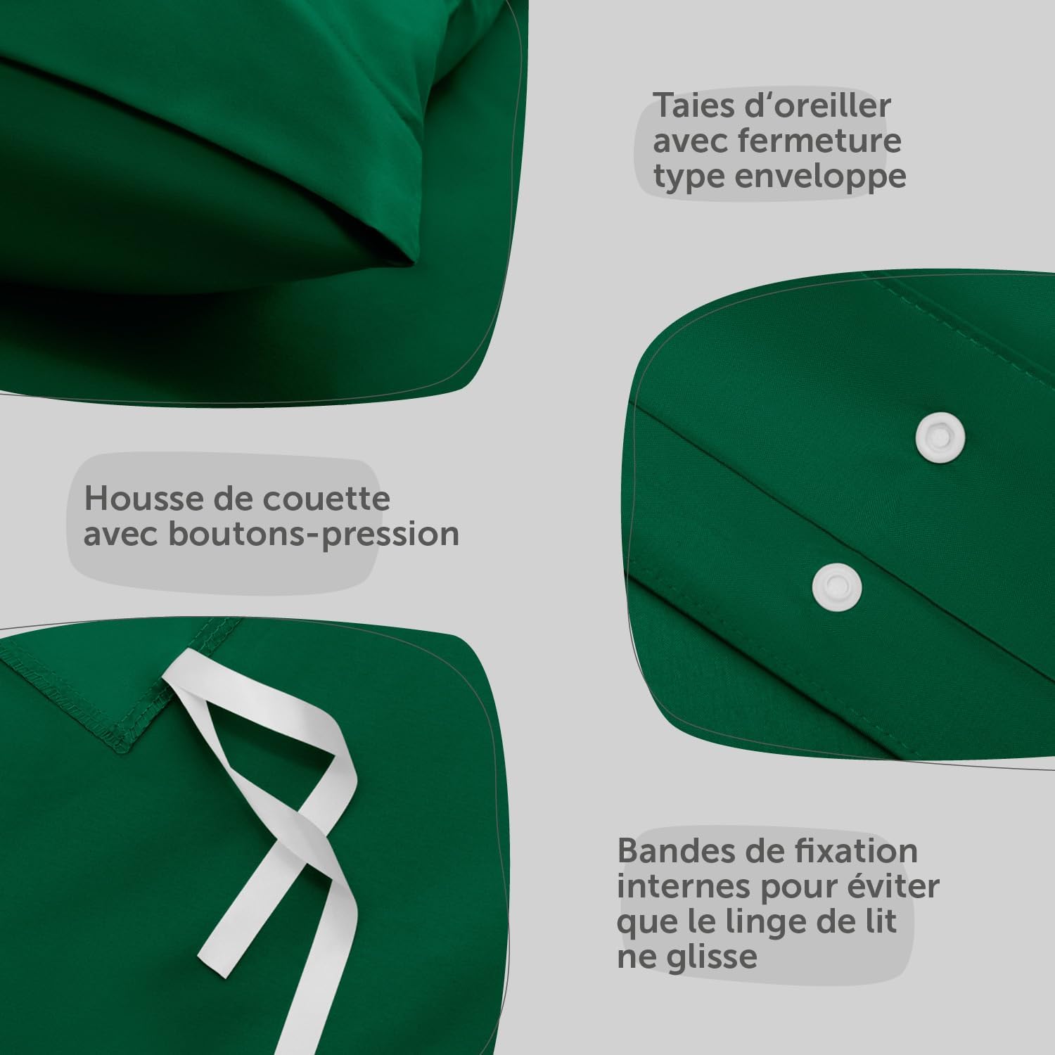 Detalle 2 de Blumtal Housse de Couette 2x135x200 + Taies d'oreiller 40x80 – Vert Foncé certifiée Oeko-Tex