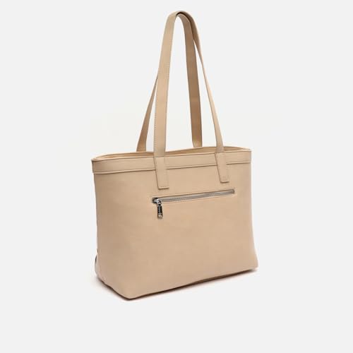 Detalle de MISAKO Fusi: bolso shopper trenzado para mujer en beige 27x14x33 cm