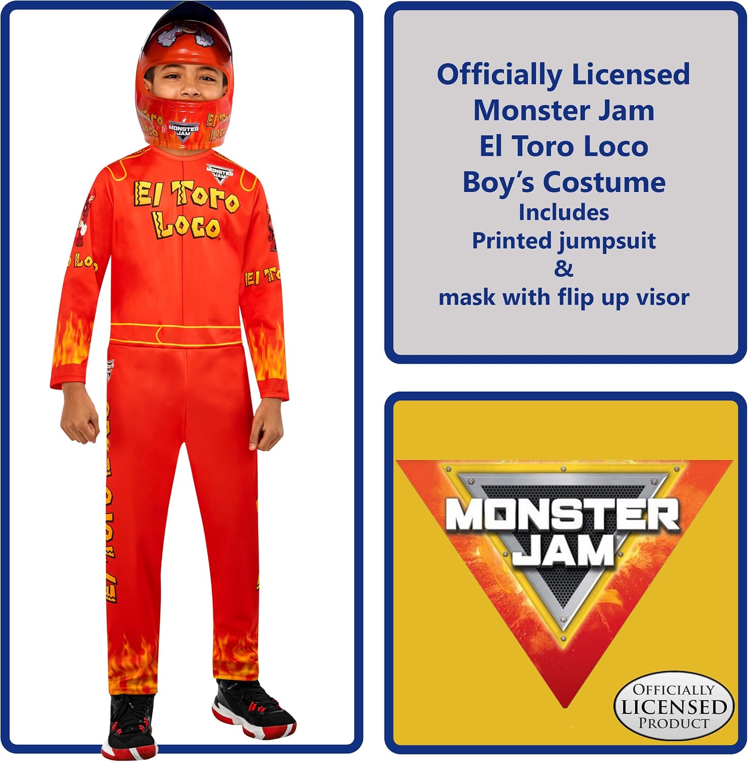 Thumbnail 2 de Rubies Monster Jam El Toro Loco Kids' Costume with Jumpsuit and Lift-Up Visor