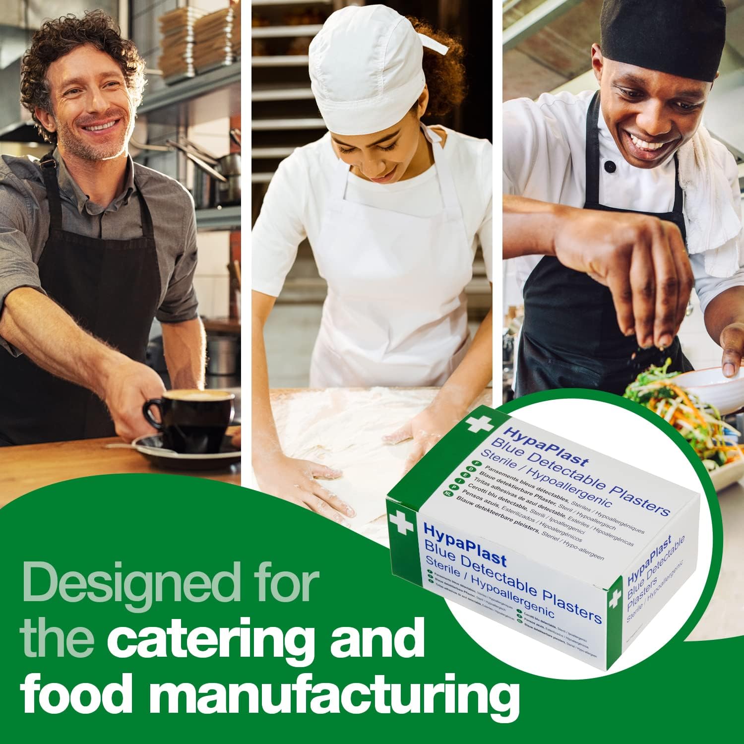 Detalle de HypaPlast Blue Catering Chef's Plasters Assorted Pack – 100 Plasters