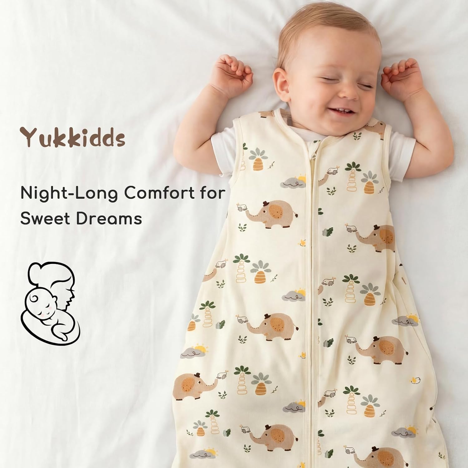 Detalle de Yukkidds Baby Sleeping Bag 0.5 Tog – 100% Cotton, Lightweight Breathing Sleep Sack (2 Pack, Beige Elephant)