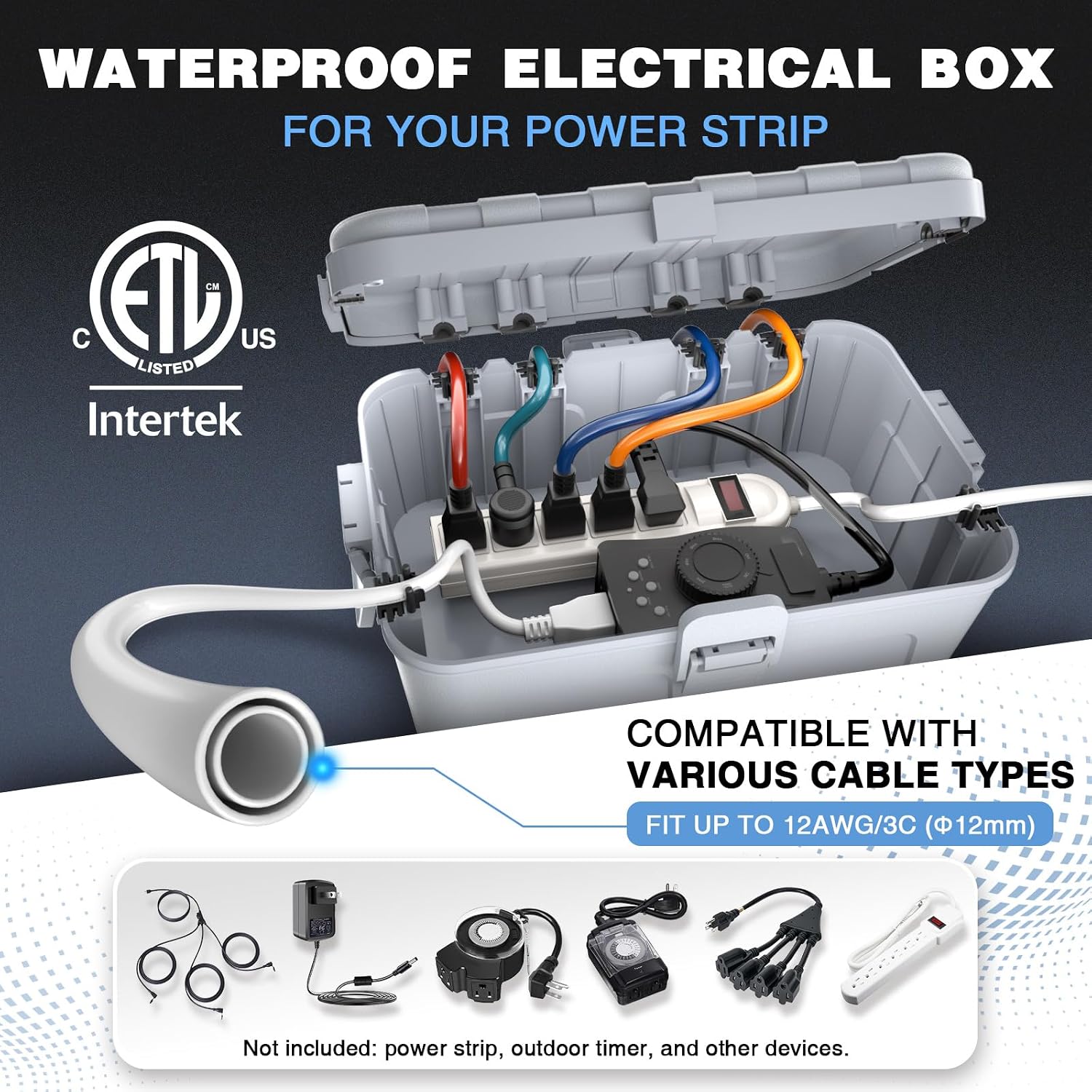 Detalle 2 de Flemoon Large Outdoor Electrical Box, IP54, 6-Port Cord Cover