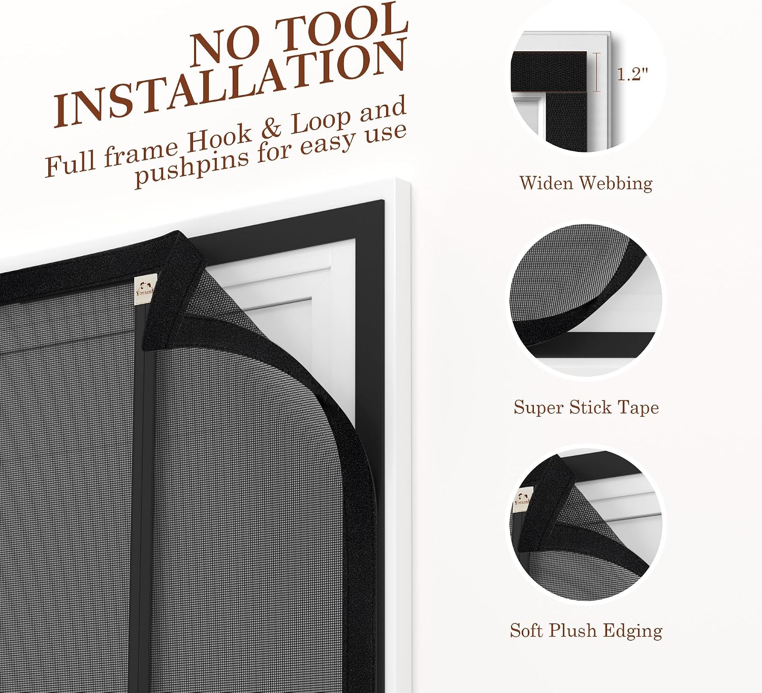 Detalle de Yotache Magnetic Screen Door, Reversible Side Opening, 74" x 81" Polyester Mesh