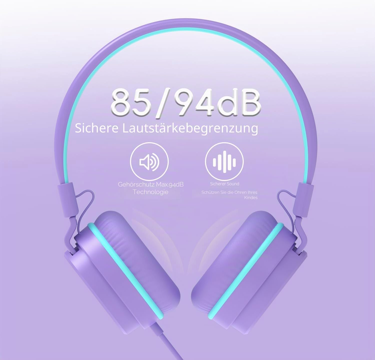 Thumbnail 2 de YOYOTUNE Kinderkopfhörer On-Ear – kabelgebundene Kopfhörer mit Mikrofon, 3,5 mm, 85/94 dB Lautstärkebegrenzung, faltbar