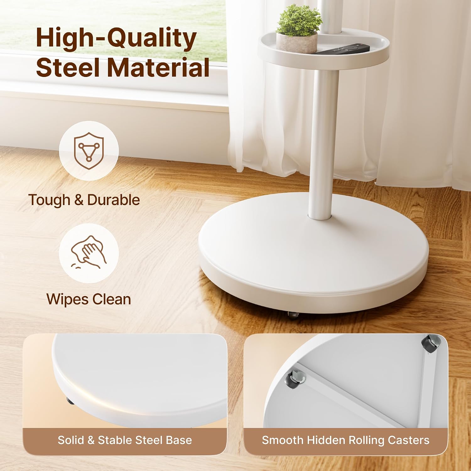Thumbnail 4 de ECOTINY Rolling TV Stand with Wheels for 32–65 Inch TVs up to 40kg, White – Height Adjustable, Portrait to Landscape