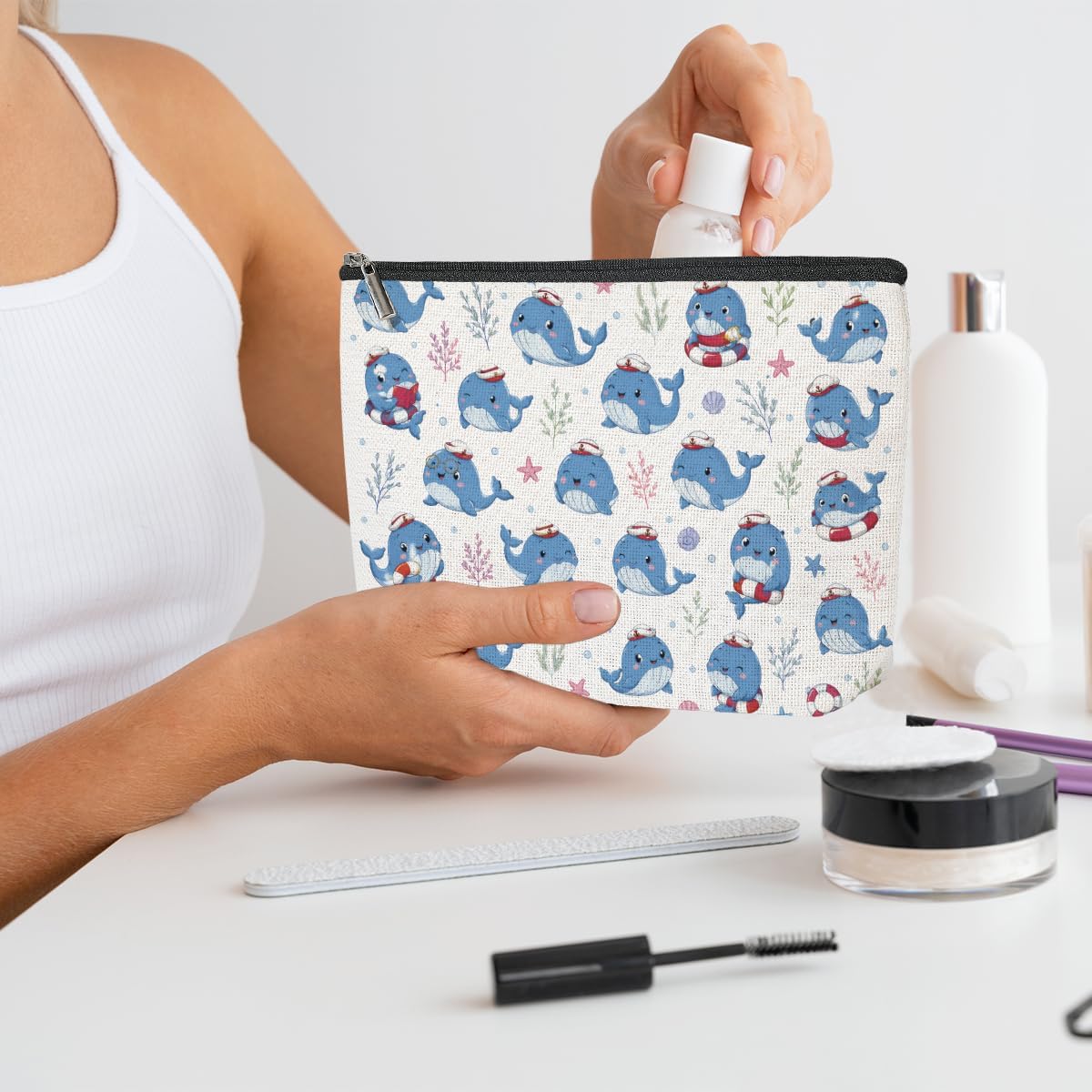 Detalle de Whale Makeup Bag, Cotton and Linen