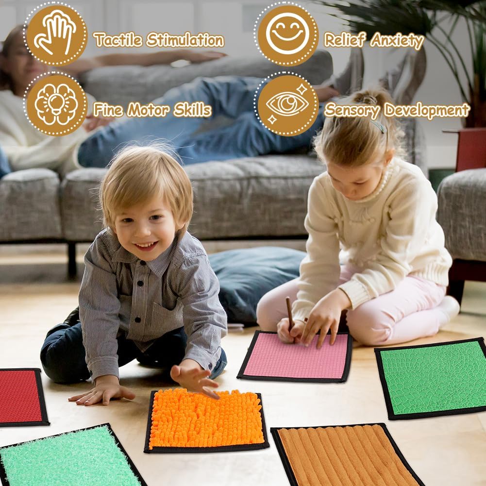 Detalle de Vicloon Sensory Mats: 16 Mini Tactile Tiles for Autism – 20x20cm, Non-Slip & Washable