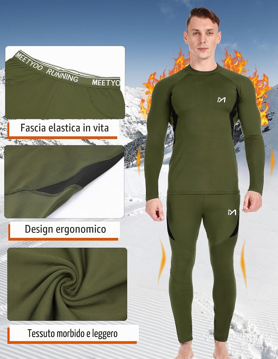 Detalle de MEETYOO Set di Biancheria Intima Termica da Uomo: caldo, leggero e traspirante per allenamento all’aperto
