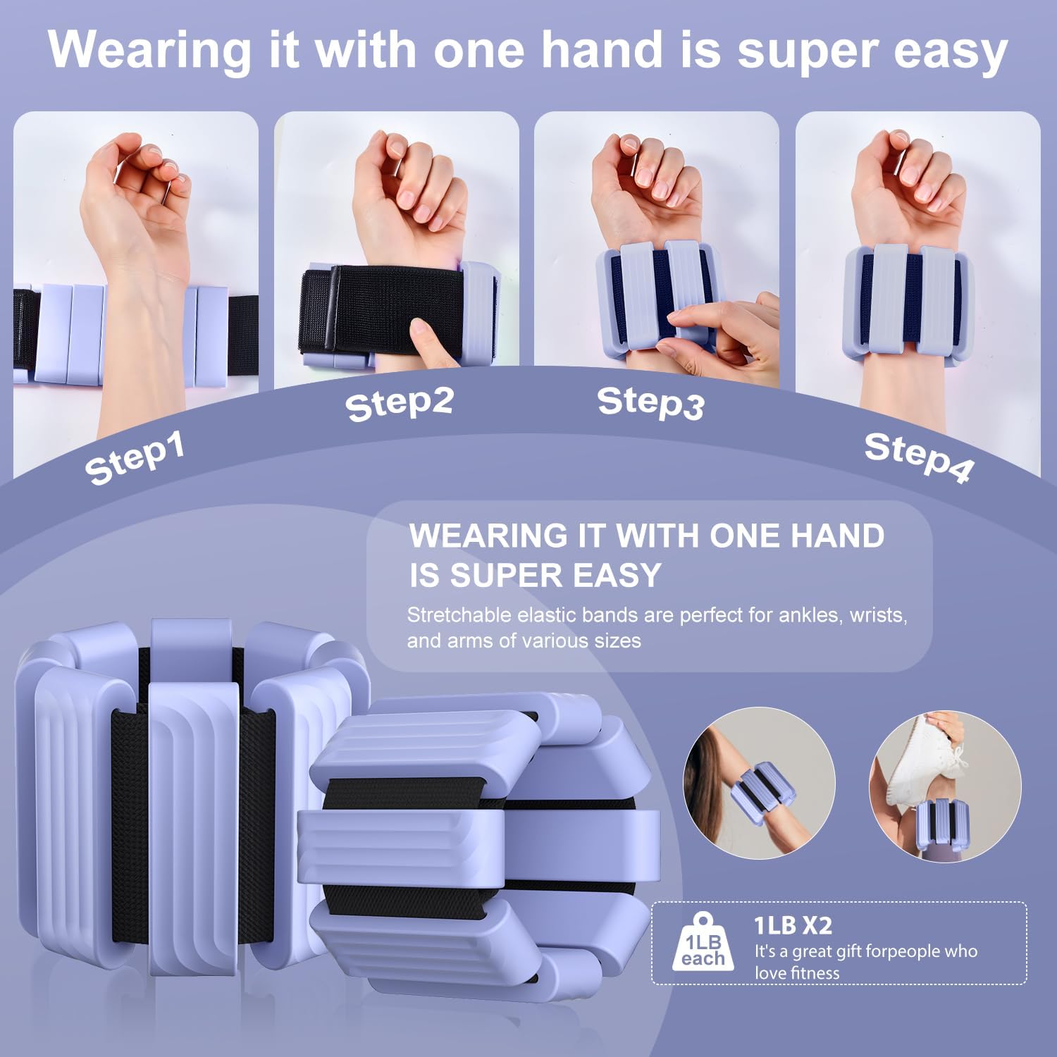 Detalle de Giiyr adjustable ankle and wrist weights set of 2 (1lb each) for yoga, Pilates, running and fitness