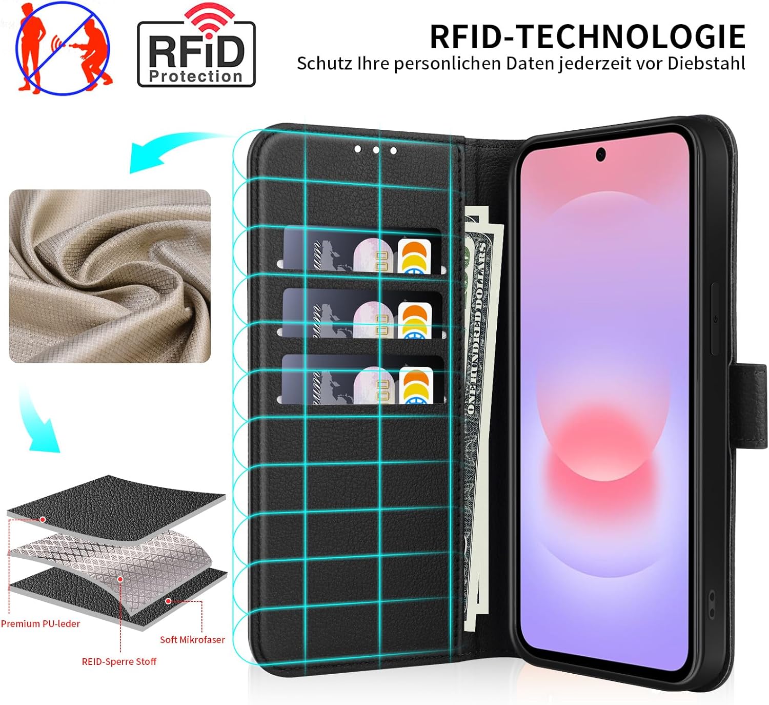 Detalle de UITUIM Leather Wallet Case with Screen Protector and Stand for Samsung Galaxy A37 5G